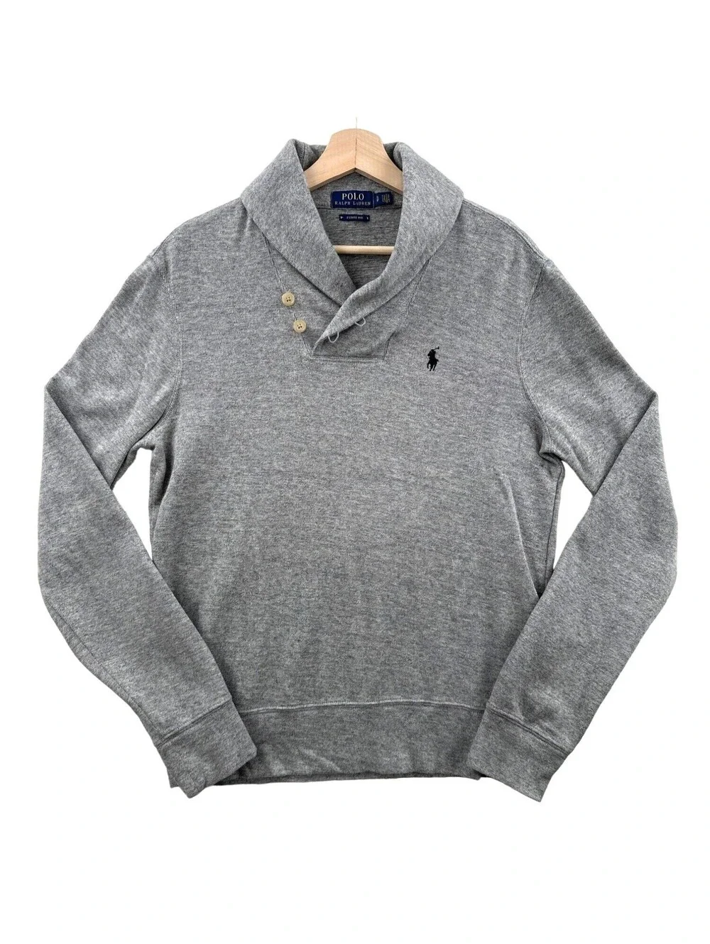 Polo Ralph Lauren Estate Rib Heather Gray Shawl Collar Sweater Small